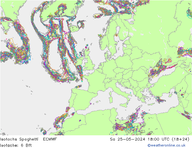 Isotachen Spaghetti ECMWF Sa 25.05.2024 18 UTC