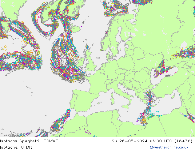 Isotachs Spaghetti ECMWF Su 26.05.2024 06 UTC