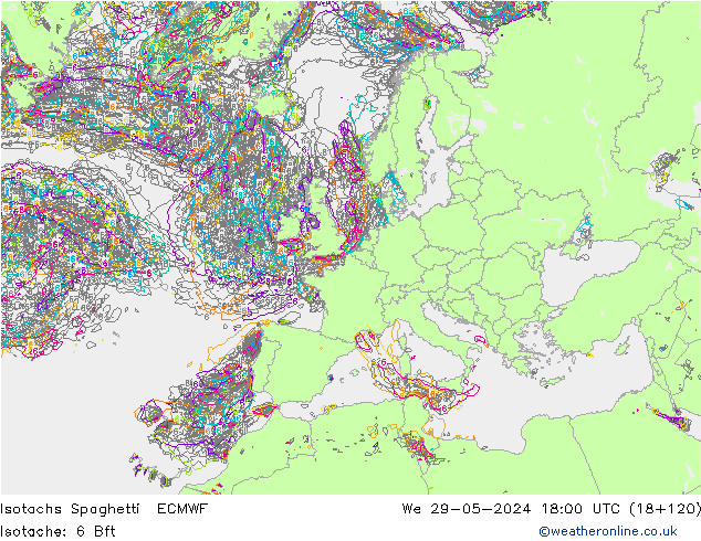 Isotaca Spaghetti ECMWF mié 29.05.2024 18 UTC