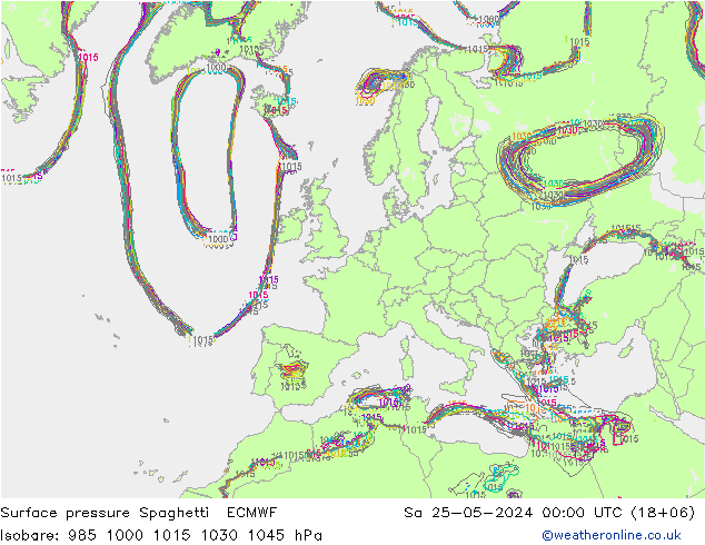 Surface pressure Spaghetti ECMWF Sa 25.05.2024 00 UTC