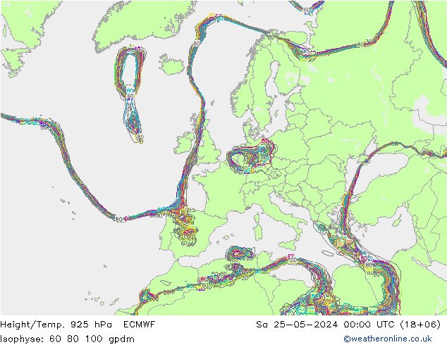 Hoogte/Temp. 925 hPa ECMWF za 25.05.2024 00 UTC