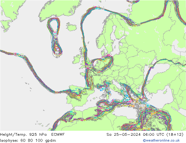 Height/Temp. 925 hPa ECMWF Sa 25.05.2024 06 UTC