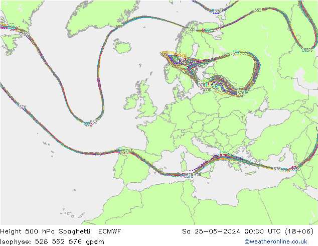 Height 500 hPa Spaghetti ECMWF Sa 25.05.2024 00 UTC