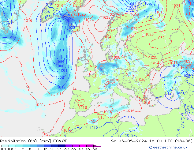 Precipitation (6h) ECMWF So 25.05.2024 00 UTC