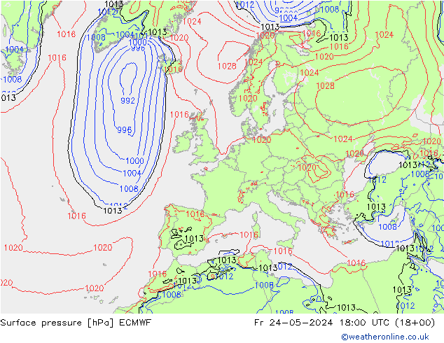 地面气压 ECMWF 星期五 24.05.2024 18 UTC