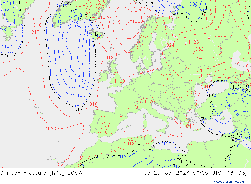 地面气压 ECMWF 星期六 25.05.2024 00 UTC