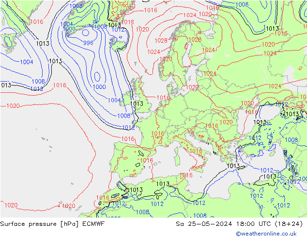 pressão do solo ECMWF Sáb 25.05.2024 18 UTC