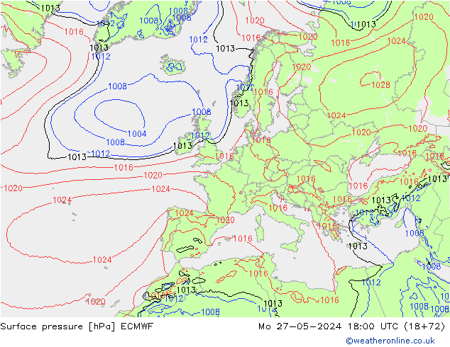 Pressione al suolo ECMWF lun 27.05.2024 18 UTC