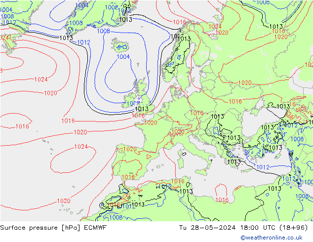 Bodendruck ECMWF Di 28.05.2024 18 UTC