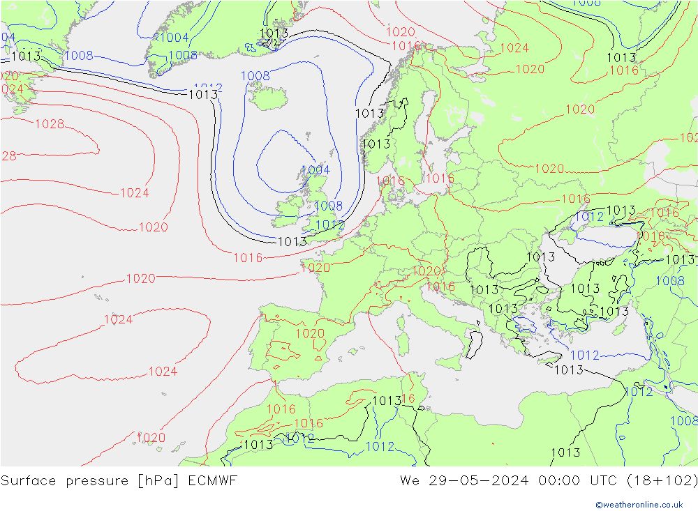 Surface pressure ECMWF We 29.05.2024 00 UTC