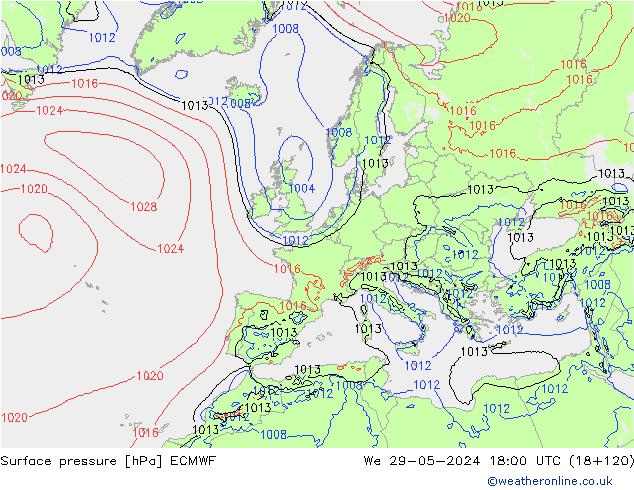 Luchtdruk (Grond) ECMWF wo 29.05.2024 18 UTC