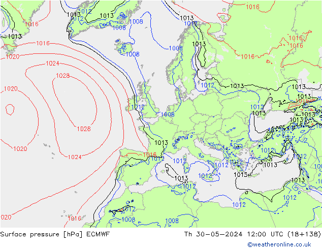 Luchtdruk (Grond) ECMWF do 30.05.2024 12 UTC