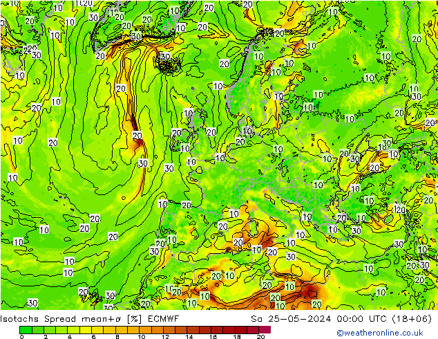 Isotachen Spread ECMWF Sa 25.05.2024 00 UTC