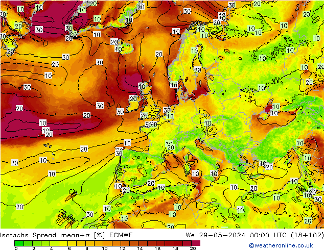 Isotachs Spread ECMWF  29.05.2024 00 UTC