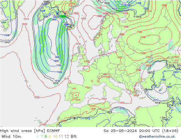 High wind areas ECMWF Sa 25.05.2024 00 UTC