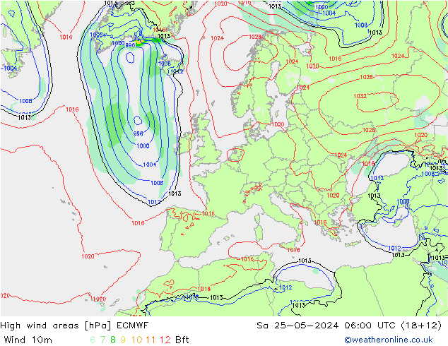 High wind areas ECMWF So 25.05.2024 06 UTC