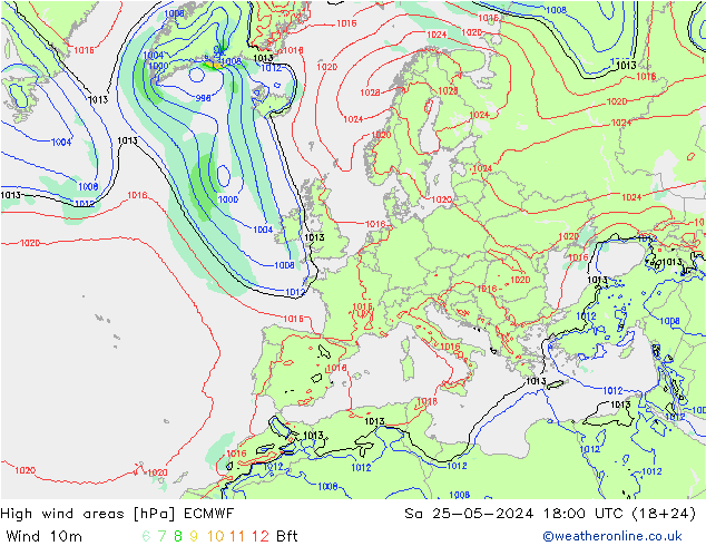 High wind areas ECMWF sáb 25.05.2024 18 UTC