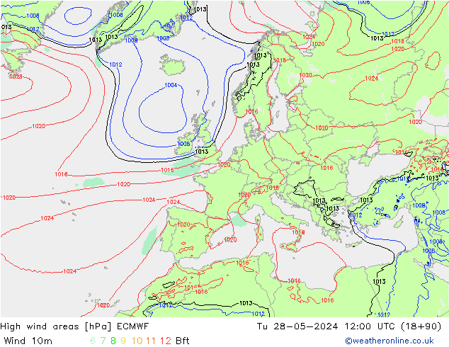 High wind areas ECMWF Ter 28.05.2024 12 UTC