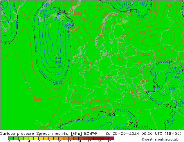 Atmosférický tlak Spread ECMWF So 25.05.2024 00 UTC