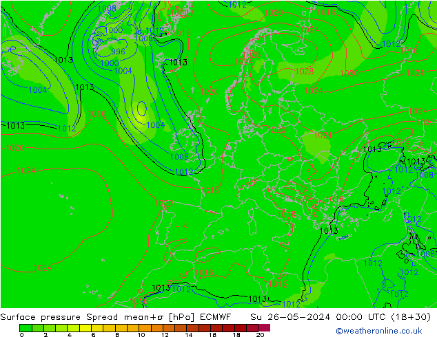 Surface pressure Spread ECMWF Su 26.05.2024 00 UTC