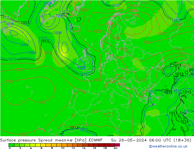 Surface pressure Spread ECMWF Su 26.05.2024 06 UTC