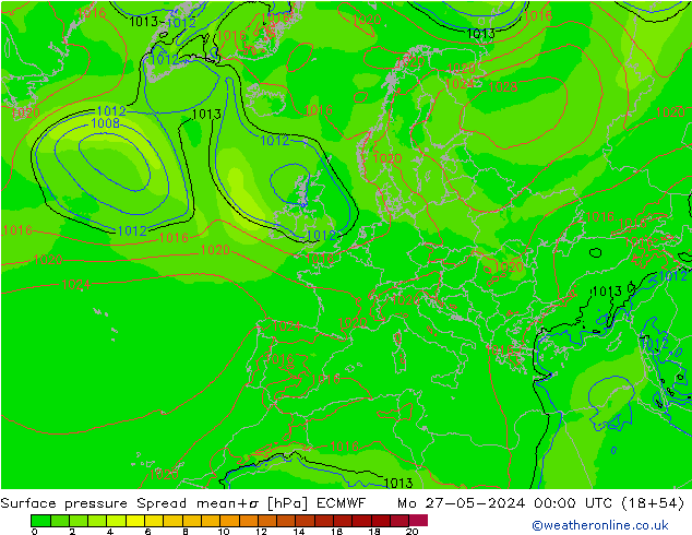 Surface pressure Spread ECMWF Mo 27.05.2024 00 UTC