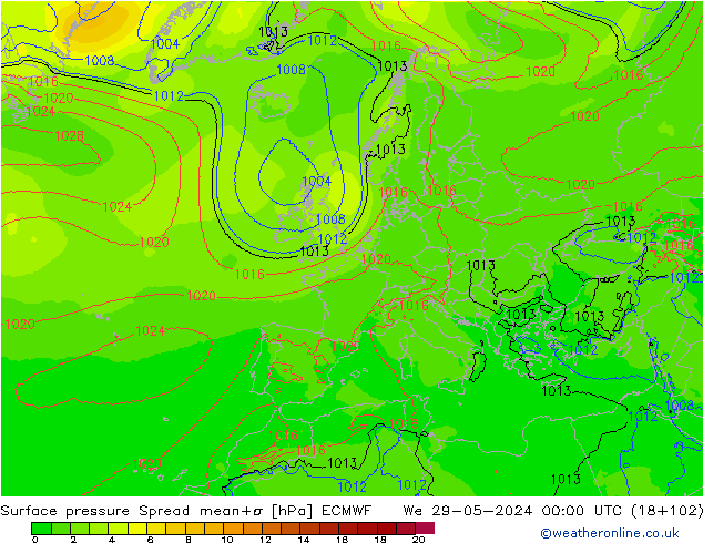 Bodendruck Spread ECMWF Mi 29.05.2024 00 UTC