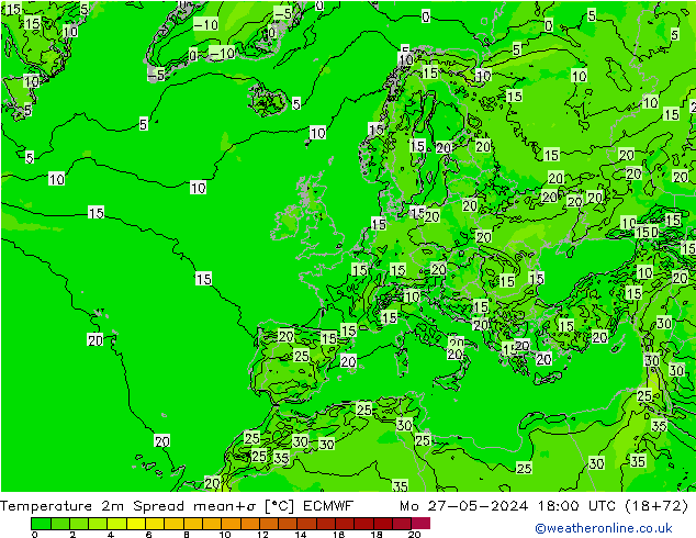 Sıcaklık Haritası 2m Spread ECMWF Pzt 27.05.2024 18 UTC