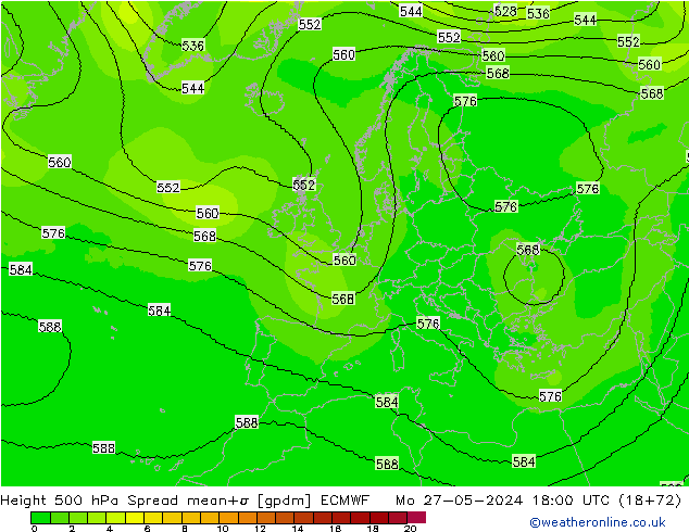 Height 500 hPa Spread ECMWF Po 27.05.2024 18 UTC