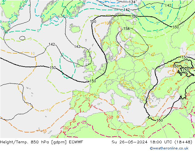 Height/Temp. 850 hPa ECMWF Su 26.05.2024 18 UTC