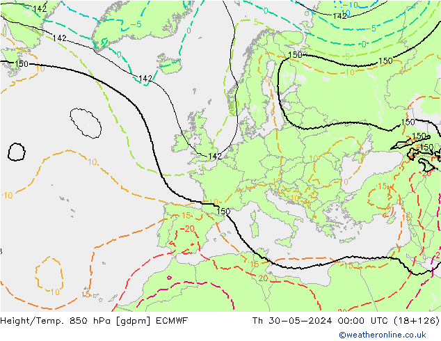 Height/Temp. 850 hPa ECMWF Th 30.05.2024 00 UTC