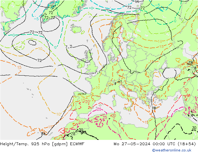 Height/Temp. 925 hPa ECMWF  27.05.2024 00 UTC