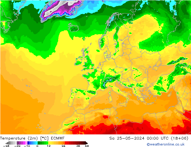 温度图 ECMWF 星期六 25.05.2024 00 UTC