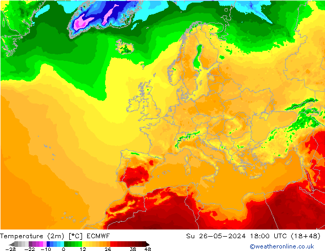 Temperaturkarte (2m) ECMWF So 26.05.2024 18 UTC