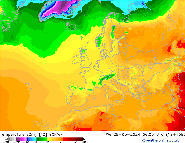 Temperatura (2m) ECMWF mié 29.05.2024 06 UTC