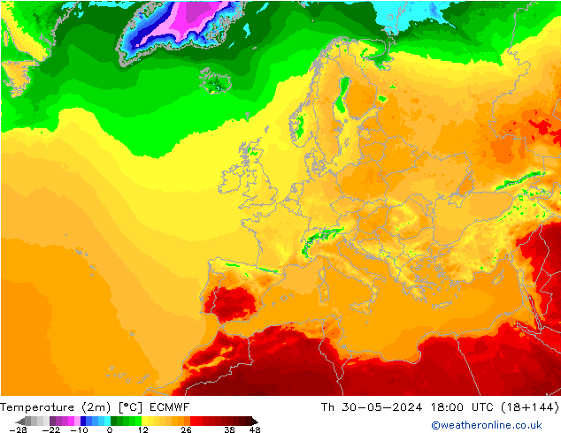 Temperature (2m) ECMWF Čt 30.05.2024 18 UTC