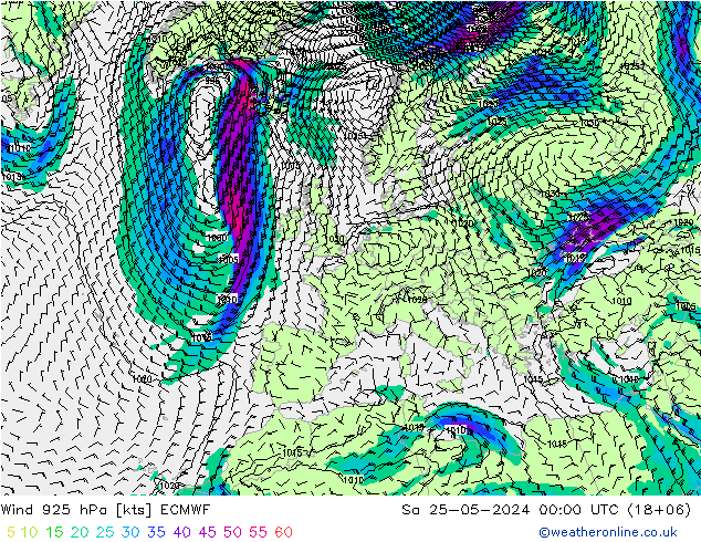 Wind 925 hPa ECMWF Sa 25.05.2024 00 UTC