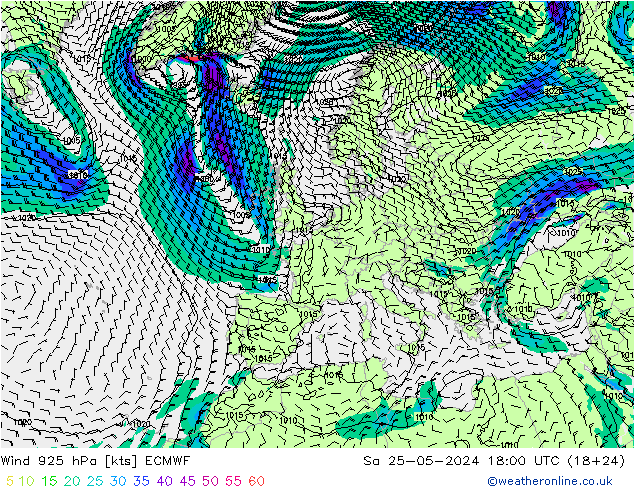 Wind 925 hPa ECMWF Sa 25.05.2024 18 UTC