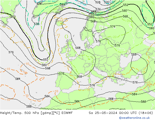 Hoogte/Temp. 500 hPa ECMWF za 25.05.2024 00 UTC