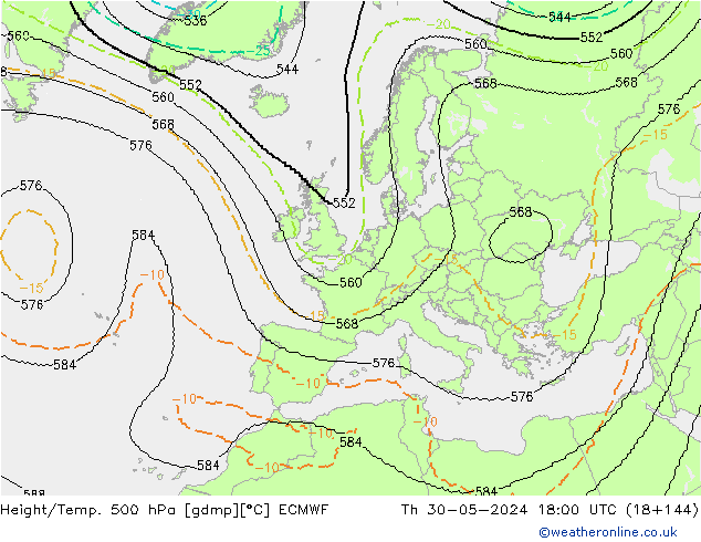Height/Temp. 500 hPa ECMWF Do 30.05.2024 18 UTC