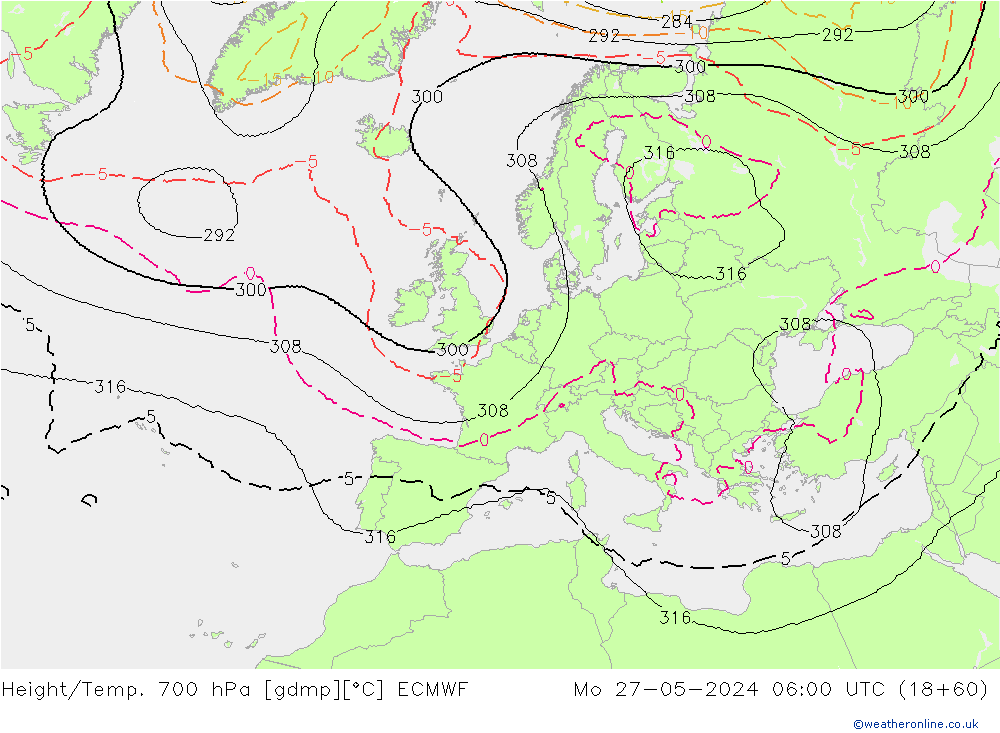 Yükseklik/Sıc. 700 hPa ECMWF Pzt 27.05.2024 06 UTC