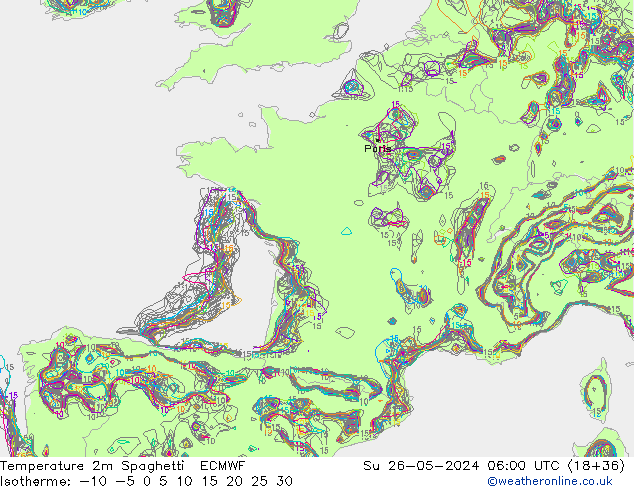 Temperature 2m Spaghetti ECMWF Su 26.05.2024 06 UTC