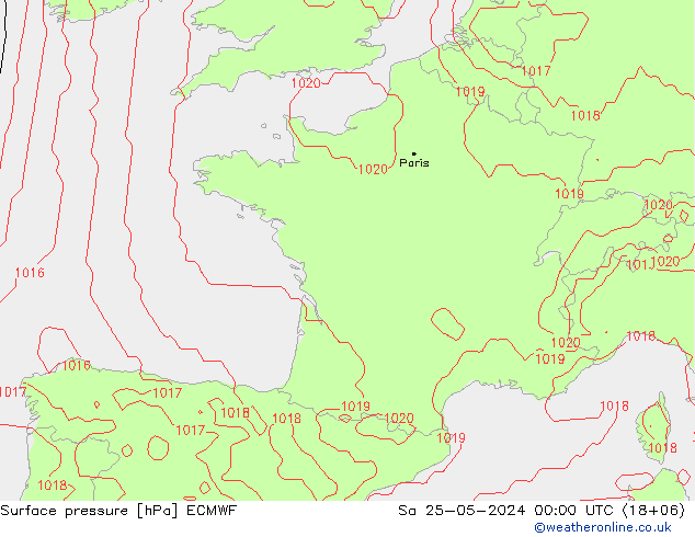 Presión superficial ECMWF sáb 25.05.2024 00 UTC