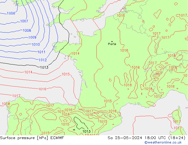 ciśnienie ECMWF so. 25.05.2024 18 UTC