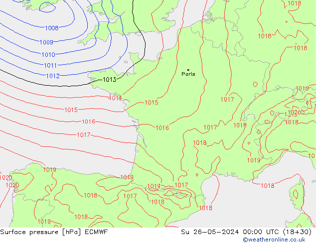 Luchtdruk (Grond) ECMWF zo 26.05.2024 00 UTC