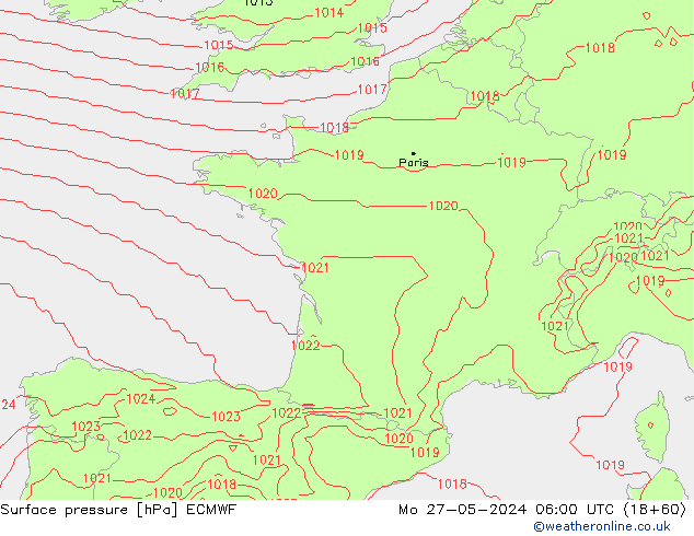 Surface pressure ECMWF Mo 27.05.2024 06 UTC