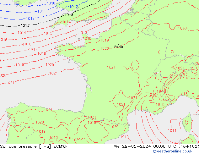 Luchtdruk (Grond) ECMWF wo 29.05.2024 00 UTC