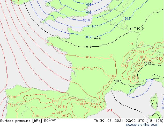 Presión superficial ECMWF jue 30.05.2024 00 UTC