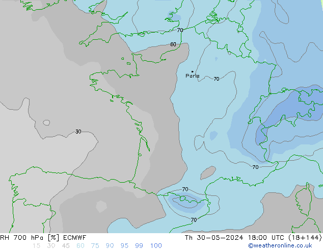 RV 700 hPa ECMWF do 30.05.2024 18 UTC