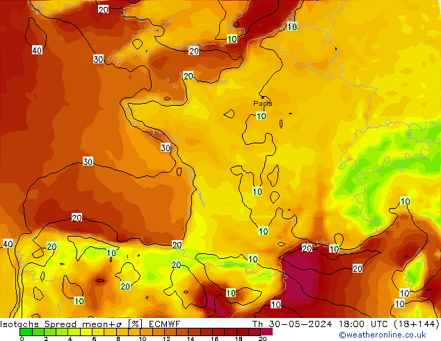 Isotachen Spread ECMWF do 30.05.2024 18 UTC